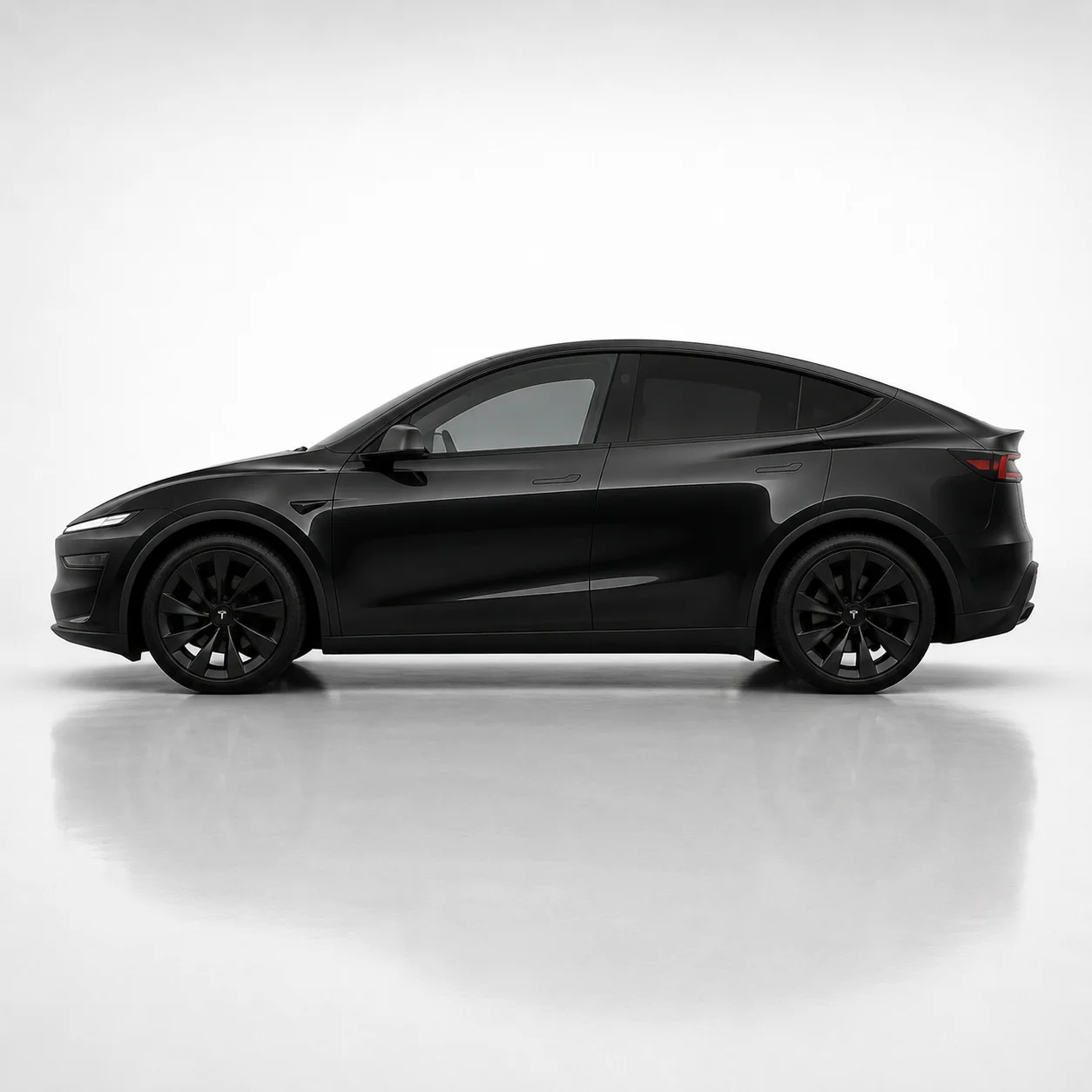 2026 Tesla Model Y side profile, black, studio